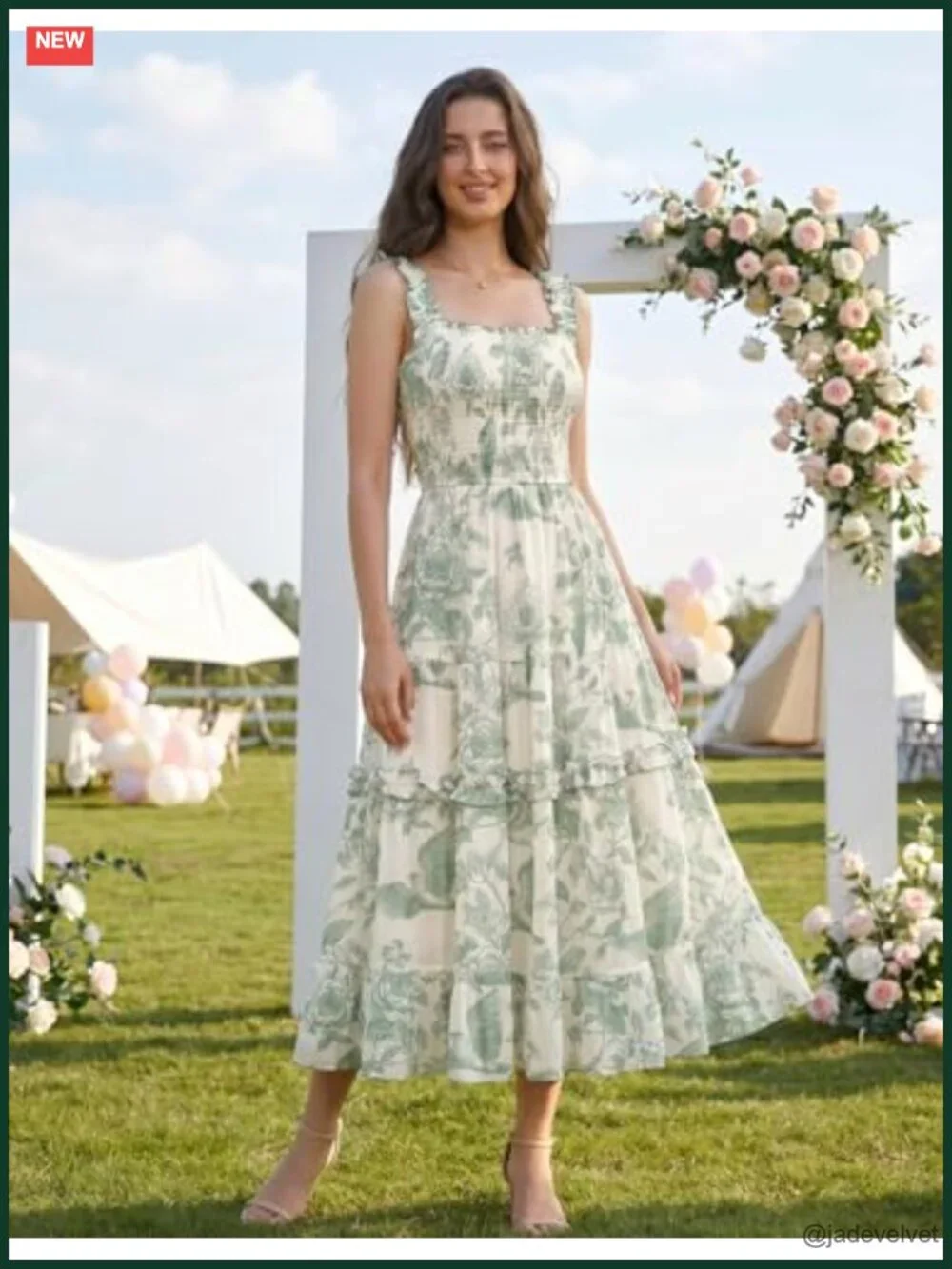 Floral Smocked Maxi Dress with Pockets, A-Line Sun Dress - Picture 2 of 6